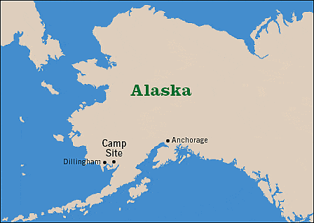 Map of Alaska with Alaska King Salmon Adventures camp next to Dillingham