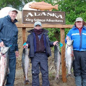 clients at alaska king salmon adventures weigh the king/chinook salmon that they caught while fishing with us